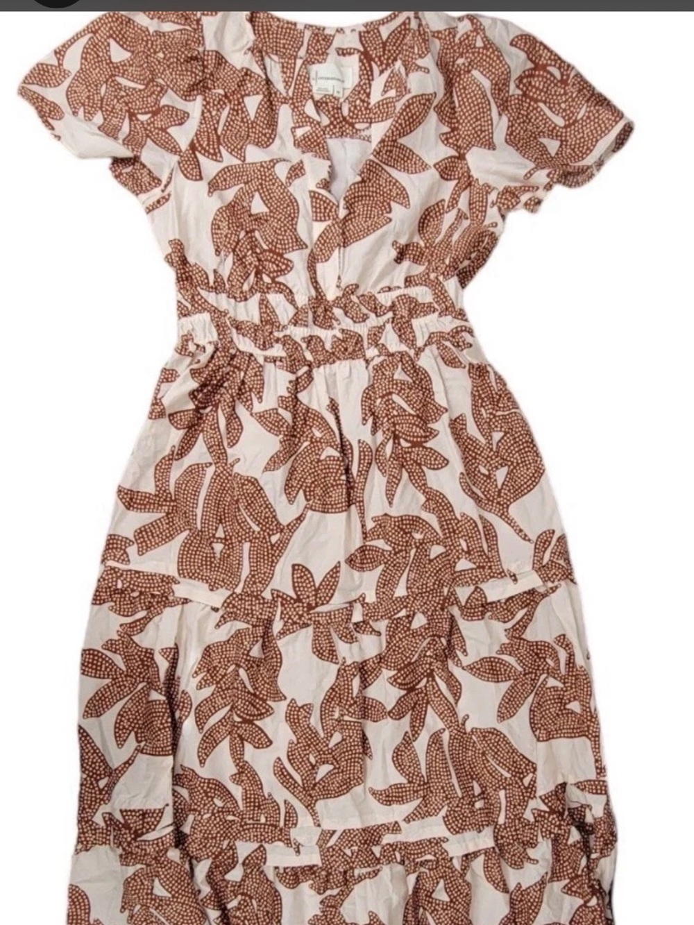 Anthropologie Somerset Maxi in Neutral Dotted Floral Cotton Tiered Dress Small